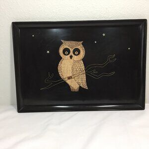 Vintage Couroc Tray Owl Design MCM Black Bakelite Monterey California